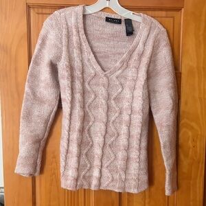 Axcess Soft Pink, Blush V-Neck Cable Knit Sweater Sz L